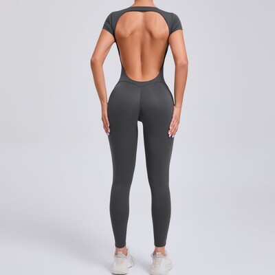 Jednodielny športový jogový overal s krátkym rukávom, priliehavý outfit, fitness oblek, cvičebné oblečenie pre ženy, športové oblečenie, akademické oblečenie