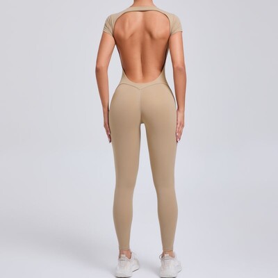 Jednodielny športový jogový overal s krátkym rukávom, priliehavý outfit, fitness oblek, cvičebné oblečenie pre ženy, športové oblečenie, akademické oblečenie