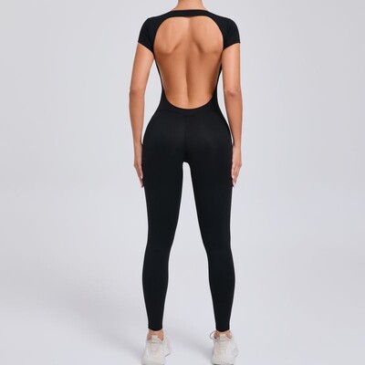 Jednodielny športový jogový overal s krátkym rukávom, priliehavý outfit, fitness oblek, cvičebné oblečenie pre ženy, športové oblečenie, akademické oblečenie