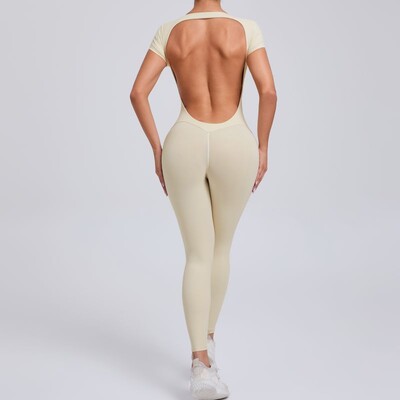 Jednodielny športový jogový overal s krátkym rukávom, priliehavý outfit, fitness oblek, cvičebné oblečenie pre ženy, športové oblečenie, akademické oblečenie