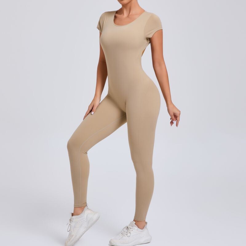 Jednodielny športový jogový overal s krátkym rukávom, priliehavý outfit, fitness oblek, cvičebné oblečenie pre ženy, športové oblečenie, akademické oblečenie