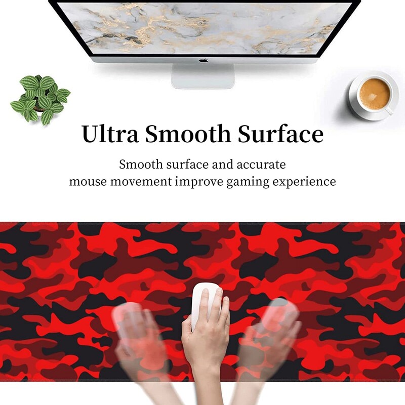 Tampă mouse-ului pentru gaming, extinsă, roșu și negru Camo, cu bază de cauciuc, antiderapant, cu margini cusute, 31,5 x 11,8 inci