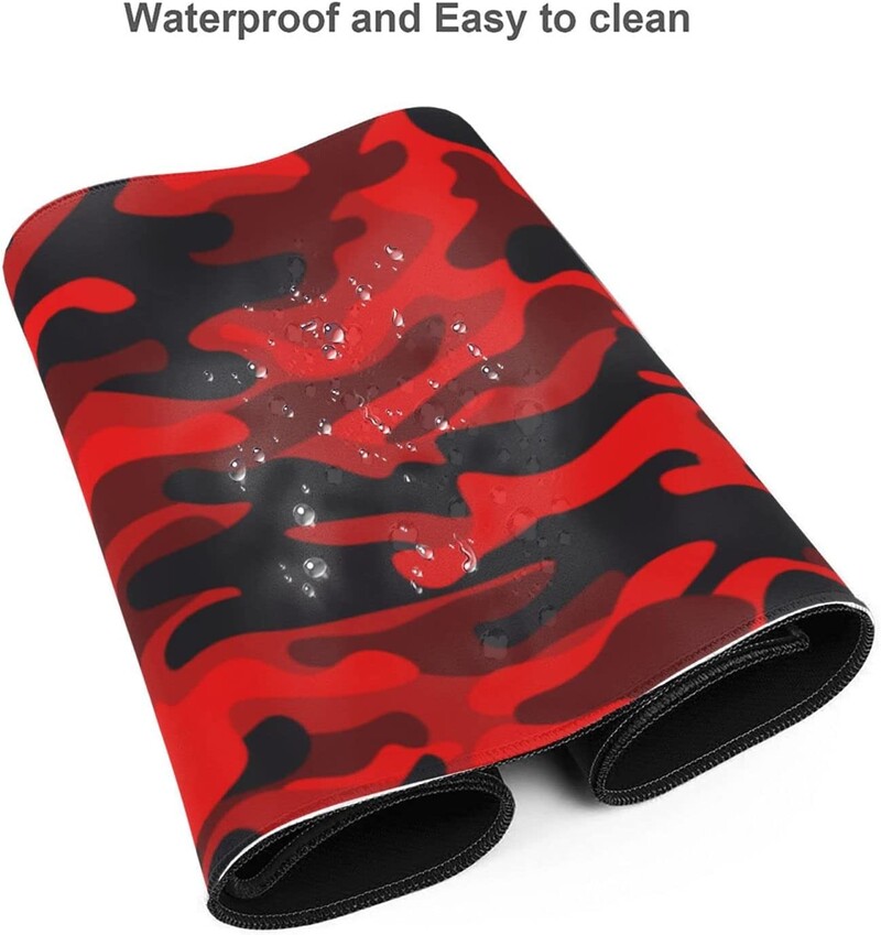 Tampă mouse-ului pentru gaming, extinsă, roșu și negru Camo, cu bază de cauciuc, antiderapant, cu margini cusute, 31,5 x 11,8 inci