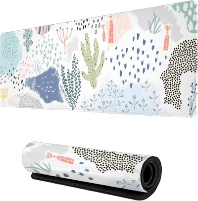 Absztrakt modern grafikus virágos egérpad Gaming XL nagyméretű egérpad asztali szőnyeg, hosszú, meghosszabbított, nagy billentyűzetpadok, asztal 31,5 x 11,8 hüvelykes