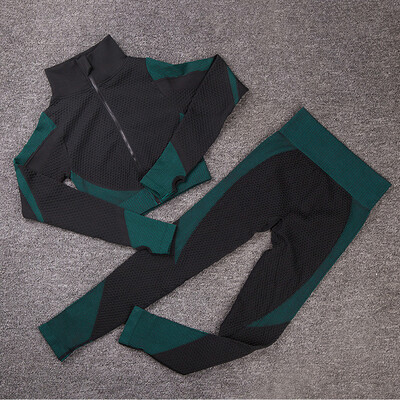 Νέο γυναικείο αθλητικό σετ γιόγκα Μπλούζες με φερμουάρ μακρυμάνικο γυμναστήριο γυμναστικής χωρίς ραφή Αθλητικό στενό παντελόνι Ψηλόμεσο κοστούμι γιόγκα