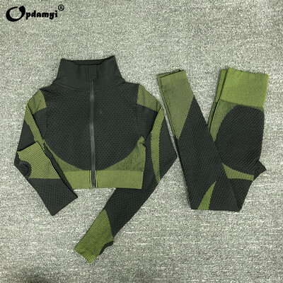 Νέο γυναικείο αθλητικό σετ γιόγκα Μπλούζες με φερμουάρ μακρυμάνικο γυμναστήριο γυμναστικής χωρίς ραφή Αθλητικό στενό παντελόνι Ψηλόμεσο κοστούμι γιόγκα