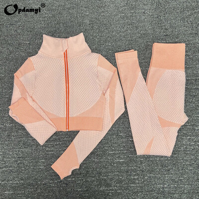 Νέο γυναικείο αθλητικό σετ γιόγκα Μπλούζες με φερμουάρ μακρυμάνικο γυμναστήριο γυμναστικής χωρίς ραφή Αθλητικό στενό παντελόνι Ψηλόμεσο κοστούμι γιόγκα
