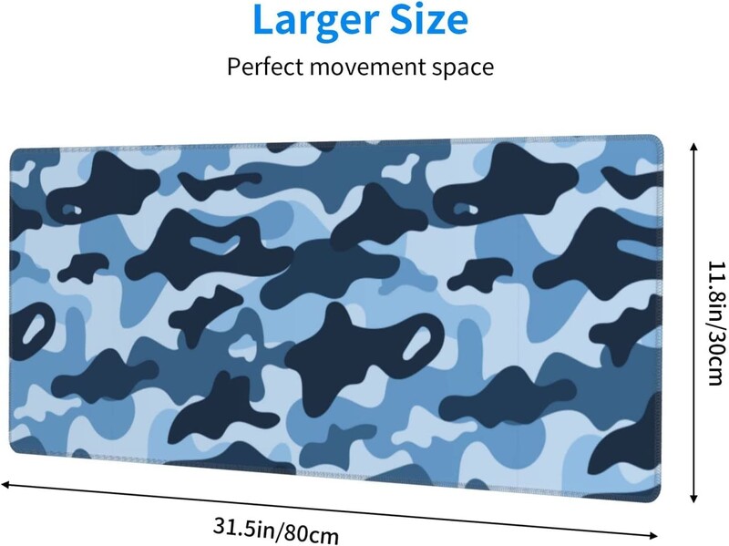 Tumši zils Camo spēļu peles paliktnis XL ar paplašinātām šūtām malām peles paliktnis Liels peles paklājiņš rakstāmgalda paliktnis, neslīdošs gumijas pamatne 31,5x11,8 collas