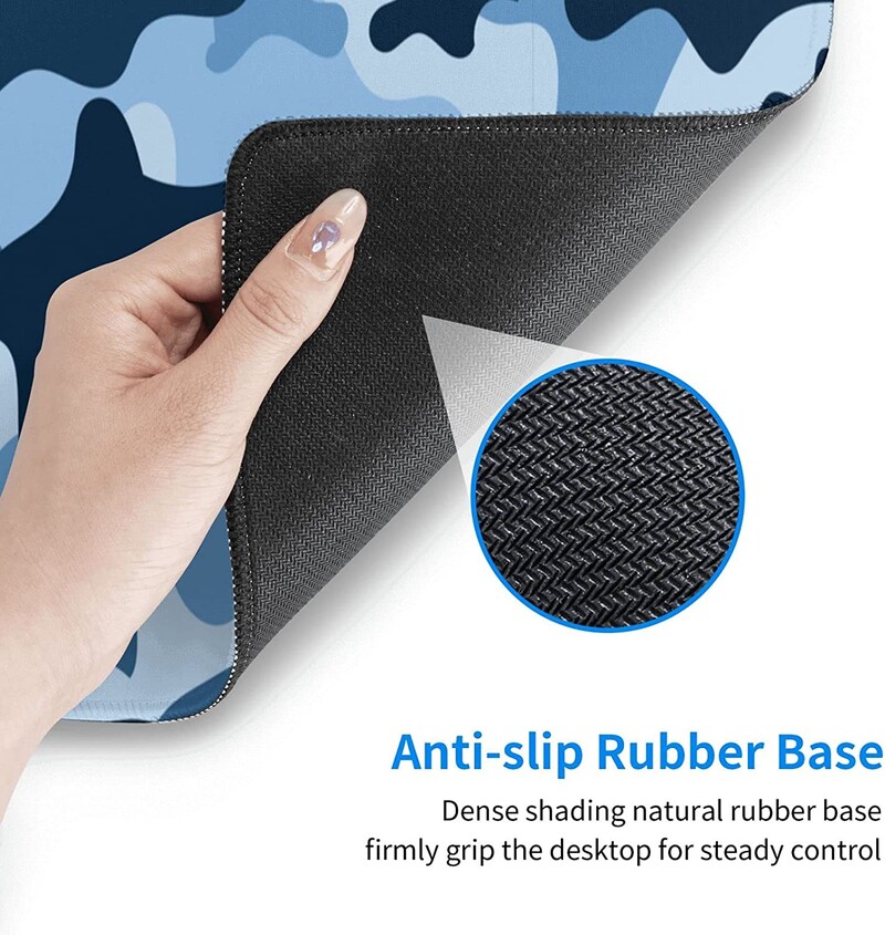 Tumši zils Camo spēļu peles paliktnis XL ar paplašinātām šūtām malām peles paliktnis Liels peles paklājiņš rakstāmgalda paliktnis, neslīdošs gumijas pamatne 31,5x11,8 collas
