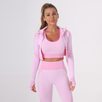 Oulylan Sportswear Yoga Set Γυναικεία 3τμχ Απρόσκοπτη φόρμα προπόνησης Σετ φόρμες γιόγκα Κολάν και Stretch Sports Bra Fitness