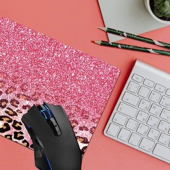 Mouse Pad, Cute Pink Faux Glitter Leopard Computer Mouse Pads Αξεσουάρ γραφείου Αντιολισθητική βάση από καουτσούκ, mousepad για ποντίκι φορητού υπολογιστή