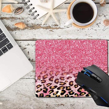 Mouse Pad, Cute Pink Faux Glitter Leopard Computer Mouse Pads Αξεσουάρ γραφείου Αντιολισθητική βάση από καουτσούκ, mousepad για ποντίκι φορητού υπολογιστή