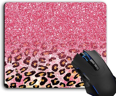 Mouse Pad, Cute Pink Faux Glitter Leopard Computer Mouse Pads Αξεσουάρ γραφείου Αντιολισθητική βάση από καουτσούκ, mousepad για ποντίκι φορητού υπολογιστή