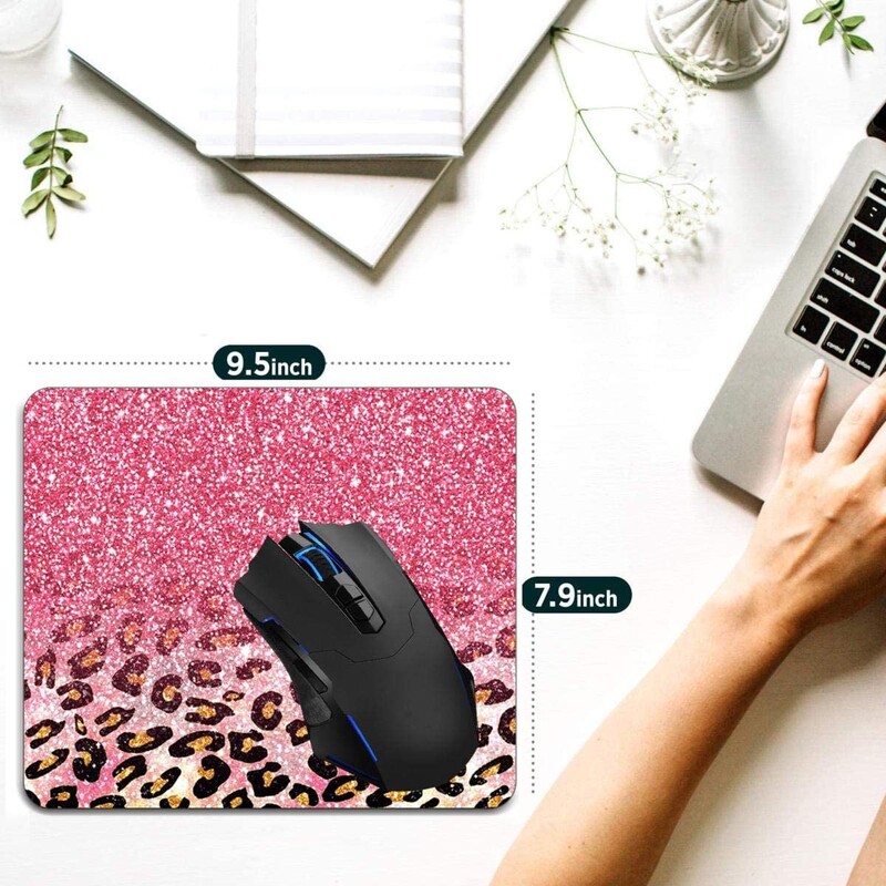 Mouse Pad, Cute Pink Faux Glitter Leopard Computer Mouse Pads Αξεσουάρ γραφείου Αντιολισθητική βάση από καουτσούκ, mousepad για ποντίκι φορητού υπολογιστή