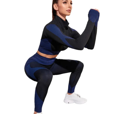 CXUEY Lycra Sport Kit Salopete de fitness pentru femei Crop Top Seturi de sport pentru yoga Tenute pentru femei Haina pentru antrenament pentru femei Imbracaminte sport XS