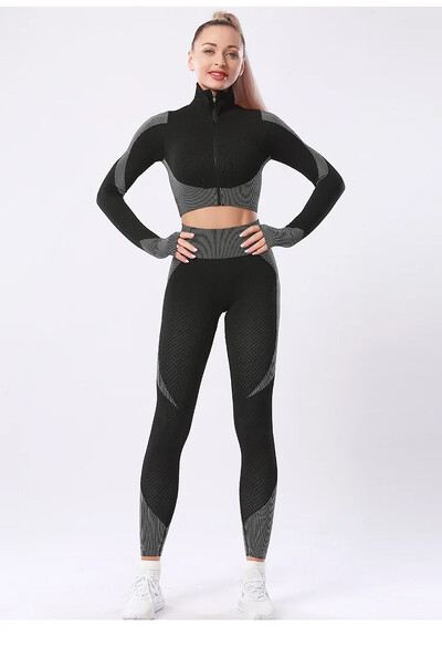 CXUEY Lycra Sport Kit Salopete de fitness pentru femei Crop Top Seturi de sport pentru yoga Tenute pentru femei Haina pentru antrenament pentru femei Imbracaminte sport XS