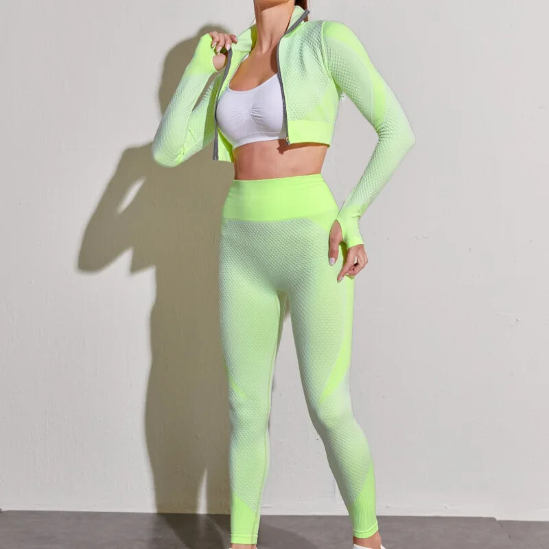 CXUEY Lycra Sport Kit Salopete de fitness pentru femei Crop Top Seturi de sport pentru yoga Tenute pentru femei Haina pentru antrenament pentru femei Imbracaminte sport XS