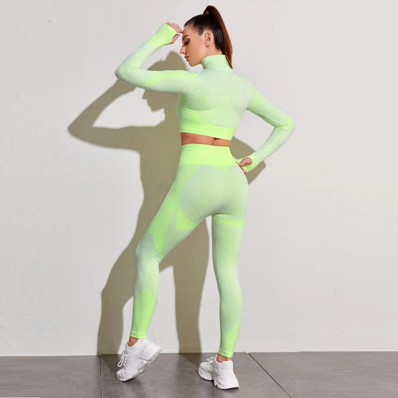 CXUEY Lycra Sport Kit Salopete de fitness pentru femei Crop Top Seturi de sport pentru yoga Tenute pentru femei Haina pentru antrenament pentru femei Imbracaminte sport XS