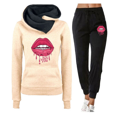 2024 m. Moterų bėgiojimo rinkinys su spausdinta aukšta apykakle, džemperis, sportinės kelnės, 2 dalių sportinė apranga, moteriškas sportinis rinkinys, moteriški sportinių kostiumų komplektai