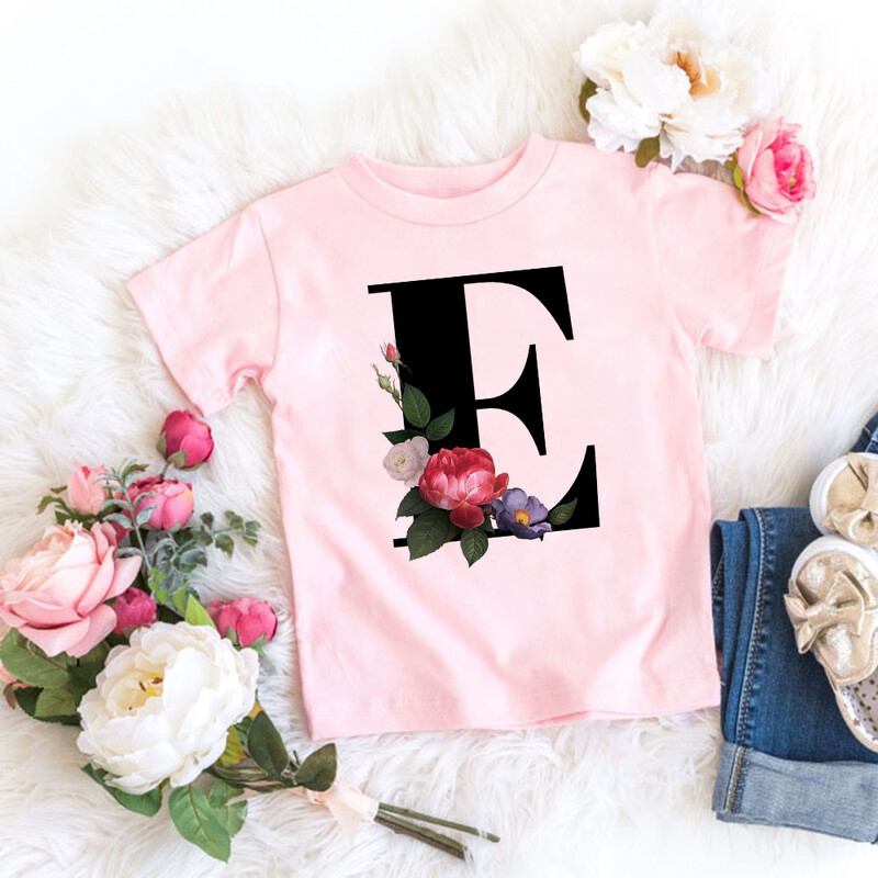 Roosa T-särk, tüdrukud, kirjad lilled, armas stiil, armas lühikeste varrukatega topp loominguline suvi 2024