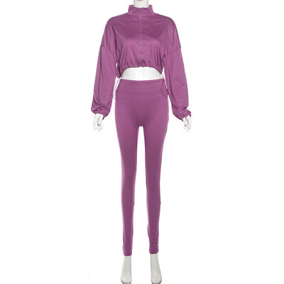 2024 Φθινοπωρινές γυναικείες μοντέρνες φόρμες φόρμας 2 τεμαχίων σετ με φερμουάρ και μακρυμάνικο μπουφάν με κορδόνι με κορδόνι + κολάν Παντελόνι Jogger Suits