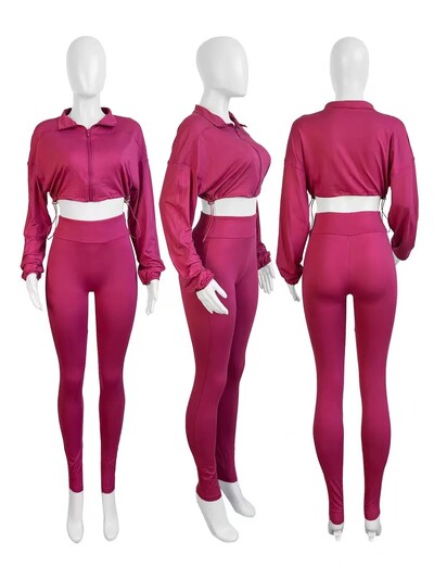 2024 Φθινοπωρινές γυναικείες μοντέρνες φόρμες φόρμας 2 τεμαχίων σετ με φερμουάρ και μακρυμάνικο μπουφάν με κορδόνι με κορδόνι + κολάν Παντελόνι Jogger Suits