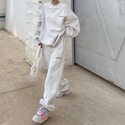 Divdaļīgie Korejas 2023. gada sieviešu komplekti, džemperi ar pilnām piedurknēm, brīvi ikdienas topi, mežģīnes, cieši viduklis, garu bikšu komplekts rudens