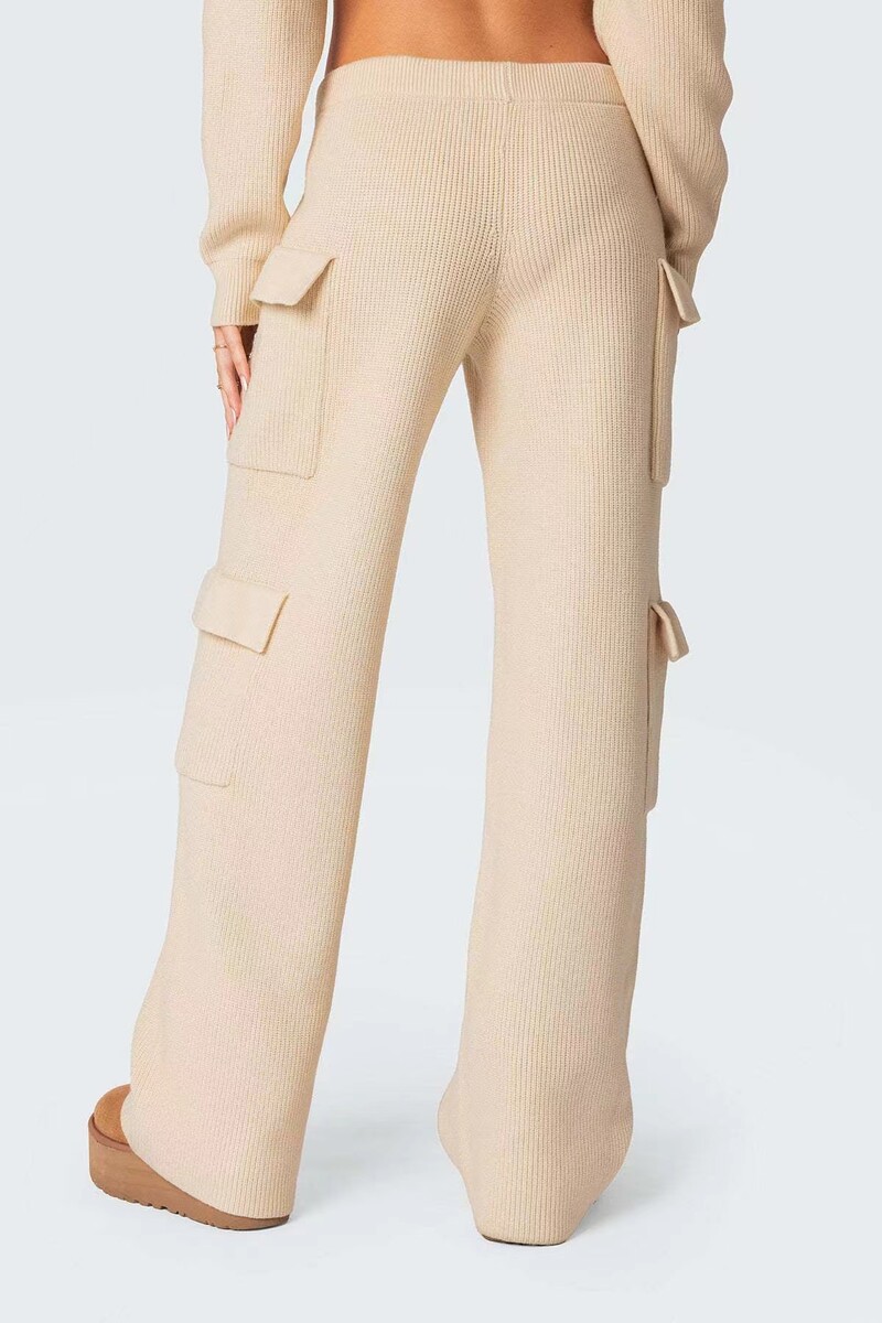 2024 Set de pantaloni tricotați cu mai multe buzunare, la modă, îmbrăcăminte sport cu glugă, pulover, tricotat, pentru femei, cu mâneci lungi, cu glugă, set din două piese