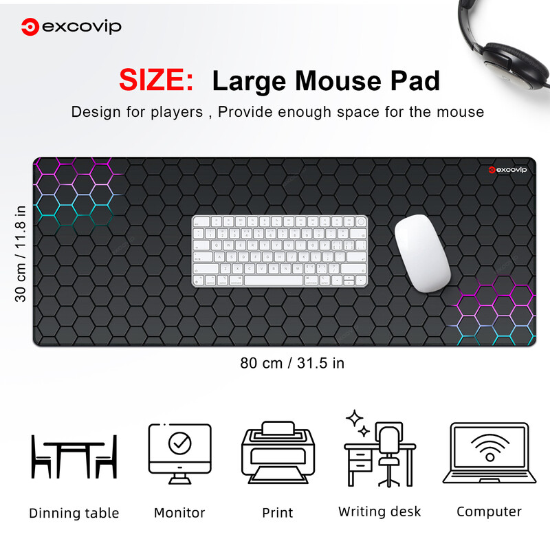 EXCO Gaming Mouse Pad mare cu margini cusute Bază anti-alunecare din cauciuc Covoraș de birou extins Tastatură Mousepad pentru birou, acasă, computer