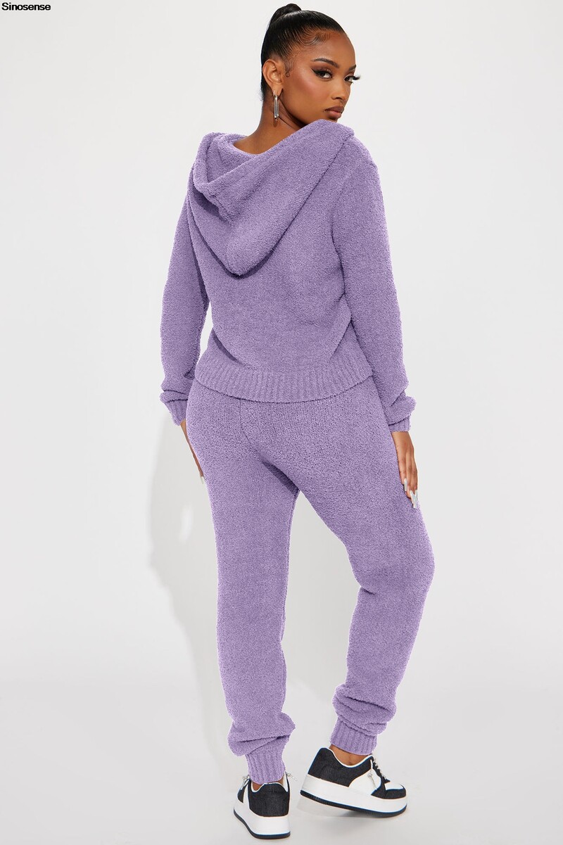 Ținute calde pentru femei Fuzzy 2 piese Hanorac cu glugă cu fermoar Jachetă Pantaloni de jogger Seturi de lounge Seturi de pijamale din lână Treninguri casual