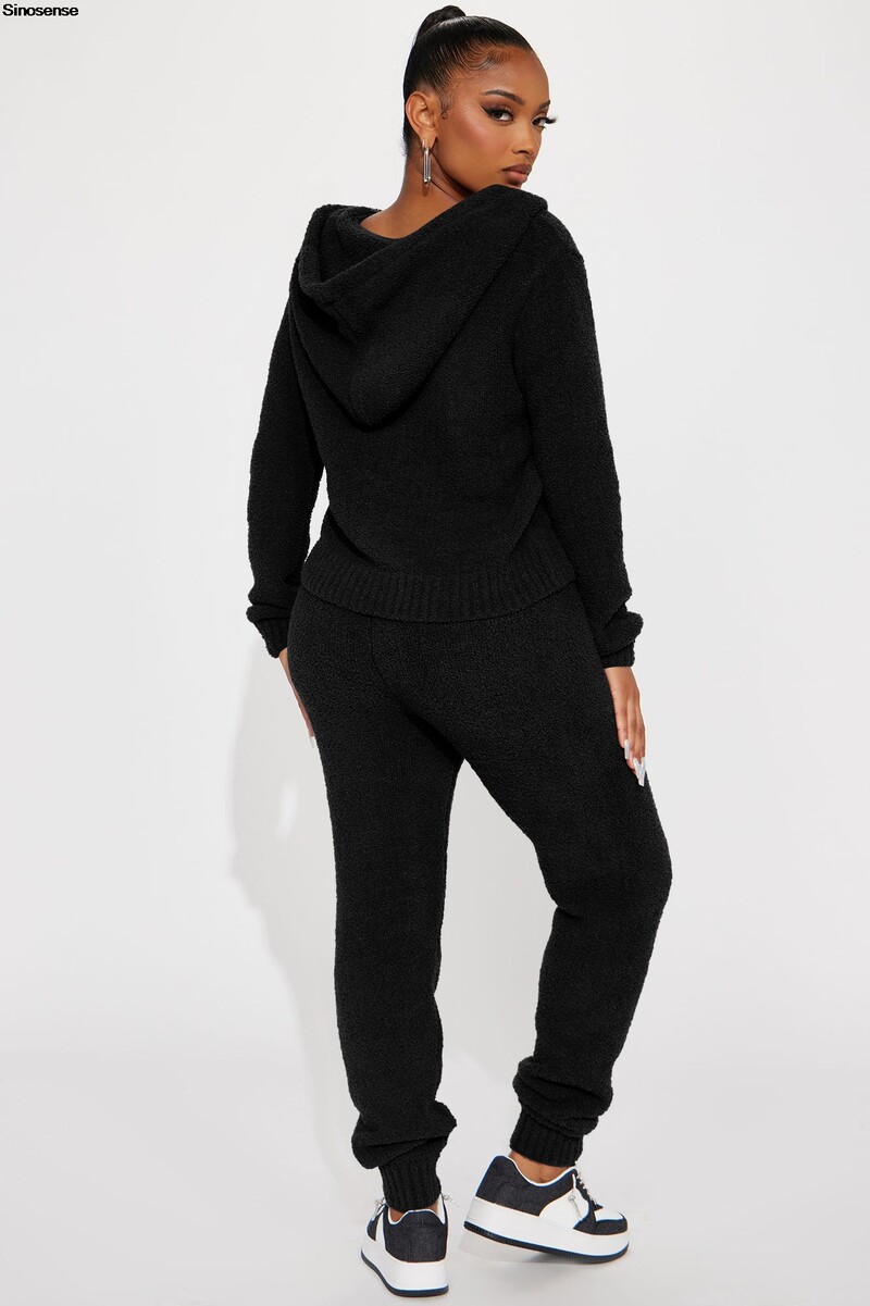 Ținute calde pentru femei Fuzzy 2 piese Hanorac cu glugă cu fermoar Jachetă Pantaloni de jogger Seturi de lounge Seturi de pijamale din lână Treninguri casual