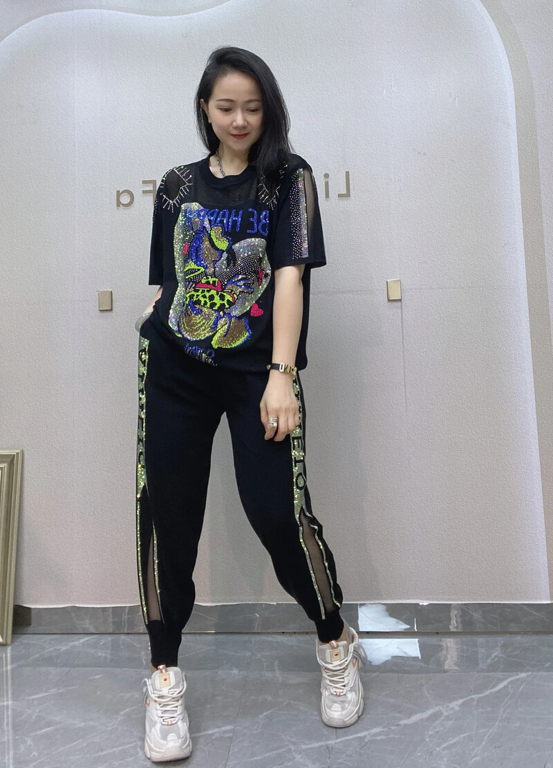 2024 Cartoon Diamonds Womens Two Peice Komplektid Vabaaja kudumisriided Naiste riietus Sügisene dressikomplekt Femme 2 tükki été