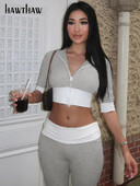 Hawthaw Women Casual 2024 Summer Crop Tops Pantaloni lungi Seturi asortate în două piese Tinuta Trening Articole cu ridicata pentru afaceri