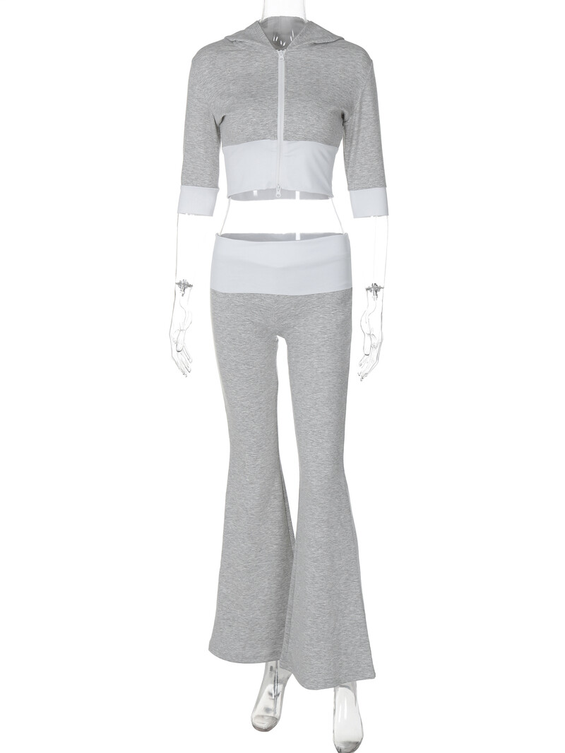 Hawthaw Women Casual 2024 Summer Crop Tops Pantaloni lungi Seturi asortate în două piese Tinuta Trening Articole cu ridicata pentru afaceri