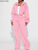 Lemon Gina Fashion sieviešu komplekts ar garām piedurknēm ar kapuci sporta jaka un Jogger platas bikses, 2024, divi 2 daļīgi komplekti, tērpi, treniņtērps