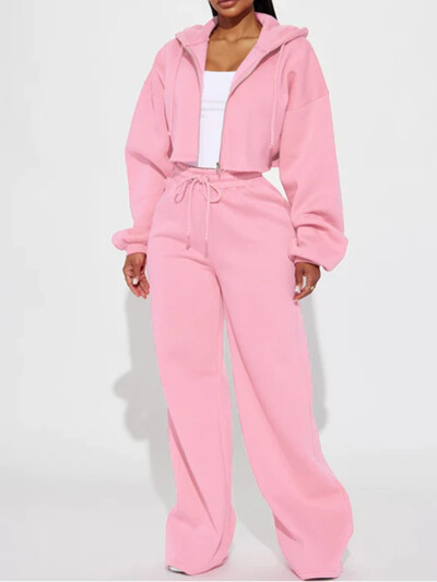 Lemon Gina Fashion sieviešu komplekts ar garām piedurknēm ar kapuci sporta jaka un Jogger platas bikses, 2024, divi 2 daļīgi komplekti, tērpi, treniņtērps