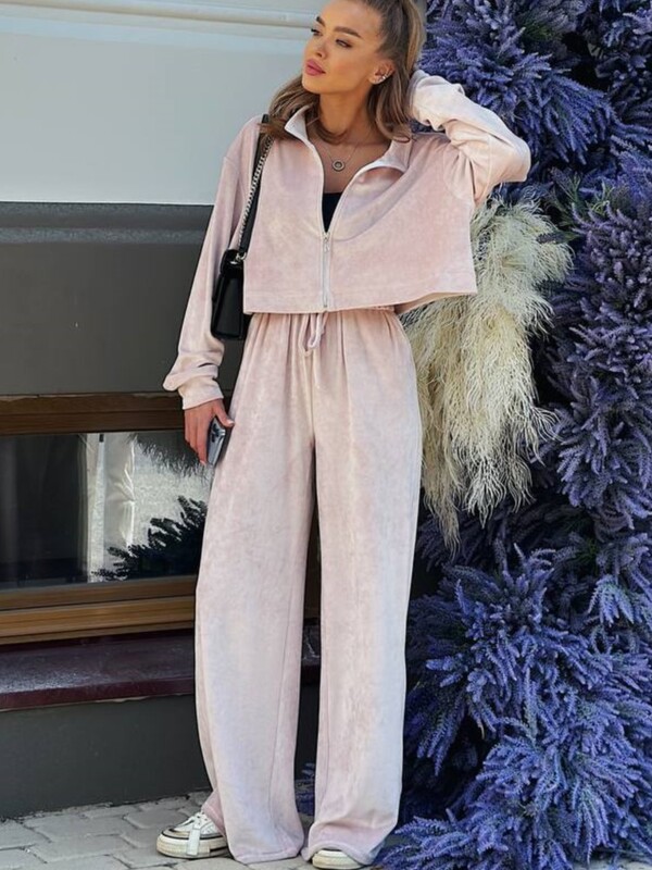 Φθινοπωρινά χειμερινά συμπαγή βελούδινα σετ δύο τεμαχίων Γυναικείες φόρμες αθλητικές φόρμες με φερμουάρ Μακρυμάνικο μπλουζάκια επάνω φαρδύ παντελόνι casual κοστούμι