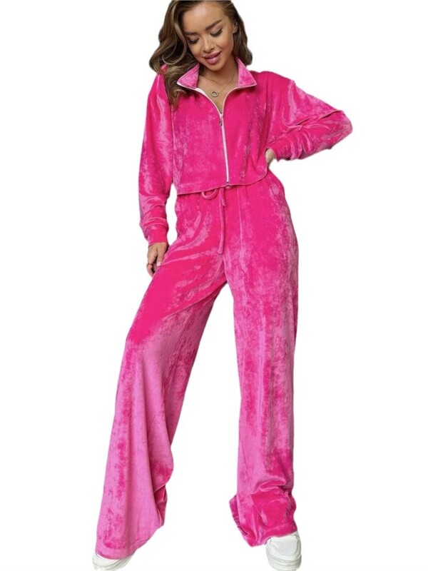 Φθινοπωρινά χειμερινά συμπαγή βελούδινα σετ δύο τεμαχίων Γυναικείες φόρμες αθλητικές φόρμες με φερμουάρ Μακρυμάνικο μπλουζάκια επάνω φαρδύ παντελόνι casual κοστούμι