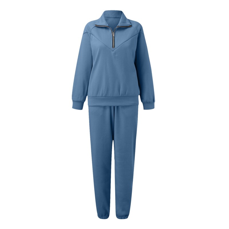 Rudens ziema vienkrāsains 2 gabalu komplekti Sieviešu silts treniņtērps ar rāvējslēdzēju augšpusē bikškostīmi sporta krekli skriešanas bikšu tērpi sporta bikses