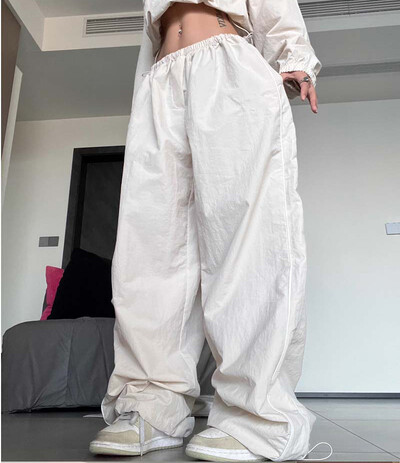 Set 2 piese Trening Hip Hop Femei Seturi de pantaloni cu picioare largi Joggeri coreeani largi bej Costum sport Dans Set de jachete decupate Femei