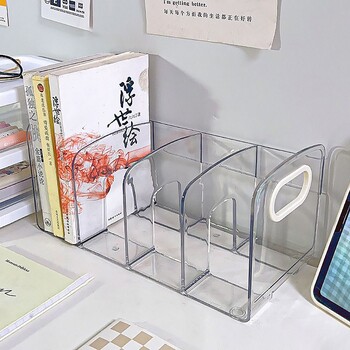 Clear Acrylic Bookends Βολική διάταξη οργάνωσης γραφείου με λαβή Επιτραπέζιο ράφι ταξινόμησης Διαιρεμένη βάση μελέτης