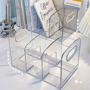 Clear Acrylic Bookends Βολική διάταξη οργάνωσης γραφείου με λαβή Επιτραπέζιο ράφι ταξινόμησης Διαιρεμένη βάση μελέτης