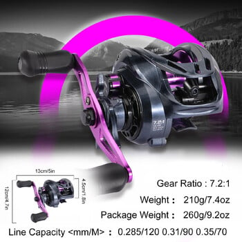 Sougayilang Purple Baitcasting Fishing Roel 7,2:1 High Speed Gear Ratio Super-smooth Fishing Reel Max Drag 10kg Fishing Roels