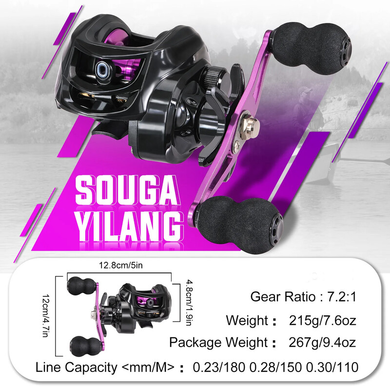 Sougayilang Purple Baitcasting horgászorsó 7,2:1 nagy sebességű áttételi arány Szupersima horgászorsó Max Drag 10 kg-os horgászorsók