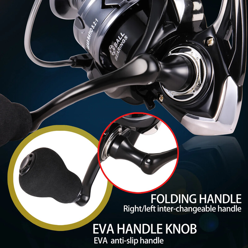 Sougayilang Spinning Fishing Roel 5,2:1 Gear Ratio Καρούλι αλουμινίου με λαβή EVA Max Drag 8kg για ψάρεμα κυπρίνου Ψάρεμα μπάσων