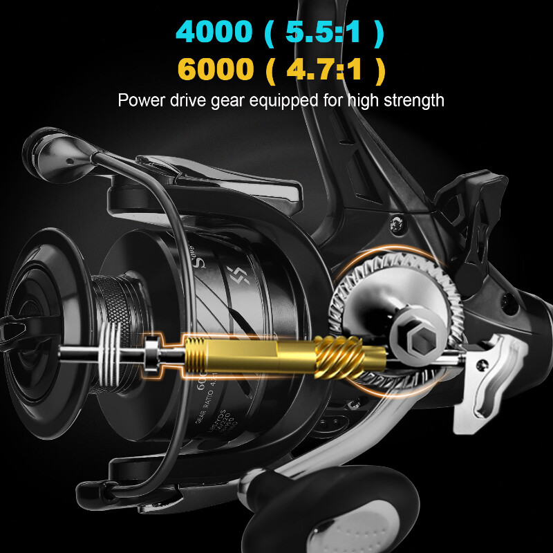 Mulinetă de pescuit la crap Sougayilang, seria 4000 6000, 5+1 BB, mulinetă pentru pescuit la crap, 10 kg, tracțiune maximă cu bobină gratuită.