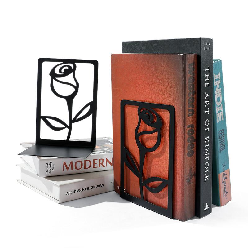 Capete de cărți cu trandafir negru pentru rafturi Suport de cărți pentru cărți grele Suport de cărți de cărți de acasă Suport de cărți de cărți Organizator de cărți de fier