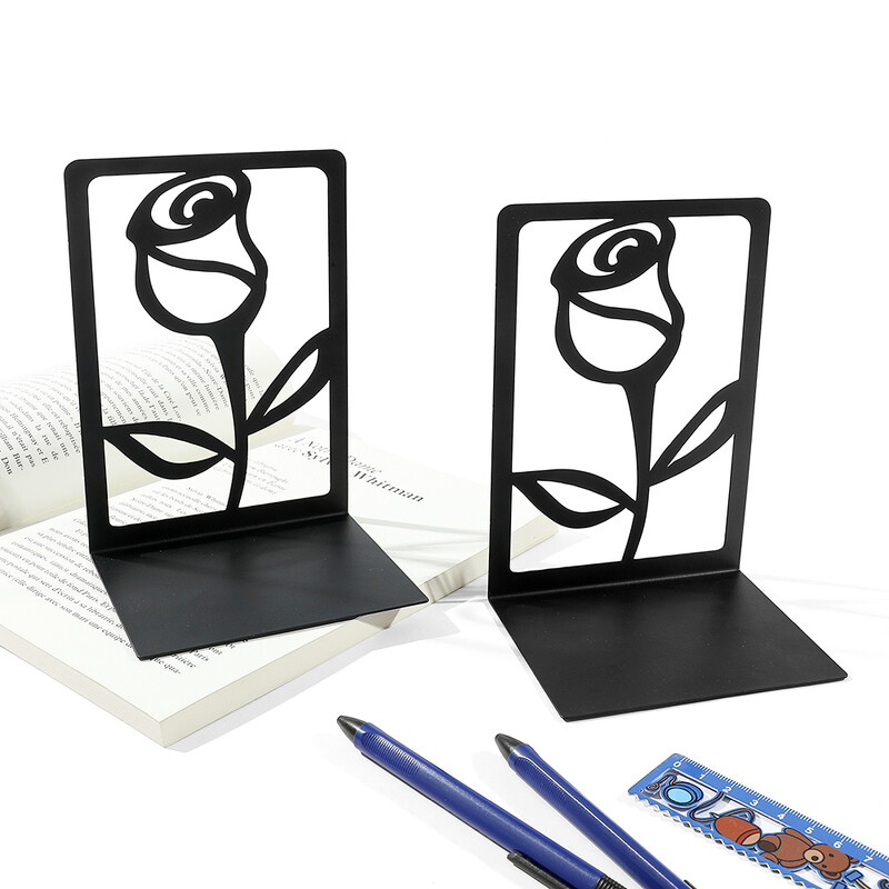 Capete de cărți cu trandafir negru pentru rafturi Suport de cărți pentru cărți grele Suport de cărți de cărți de acasă Suport de cărți de cărți Organizator de cărți de fier