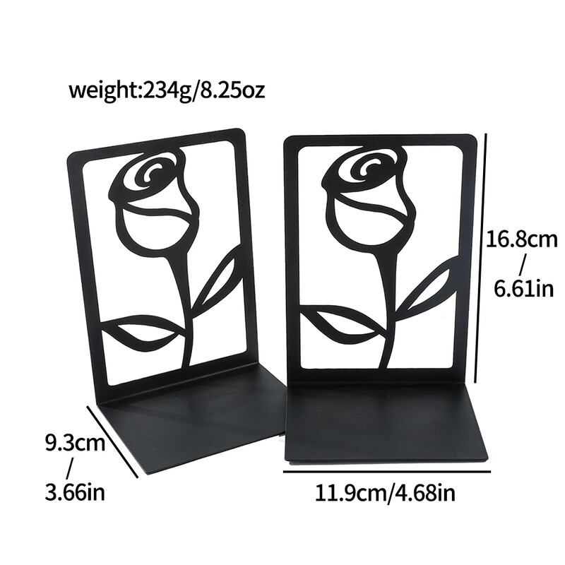 Capete de cărți cu trandafir negru pentru rafturi Suport de cărți pentru cărți grele Suport de cărți de cărți de acasă Suport de cărți de cărți Organizator de cărți de fier