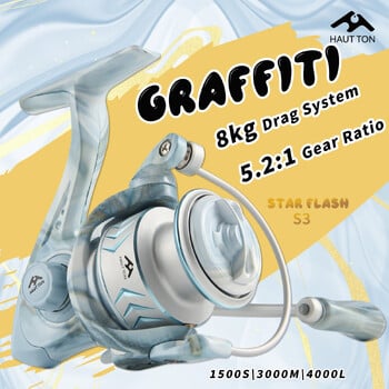 HAUT TON GRAFFITI 1500S/3000M/4000L Spinning Fishing Roel 5,2:1 Gear Ratio 3+1BB 27,8-31,8Lbs Max Drag For Feshwater Saltwater